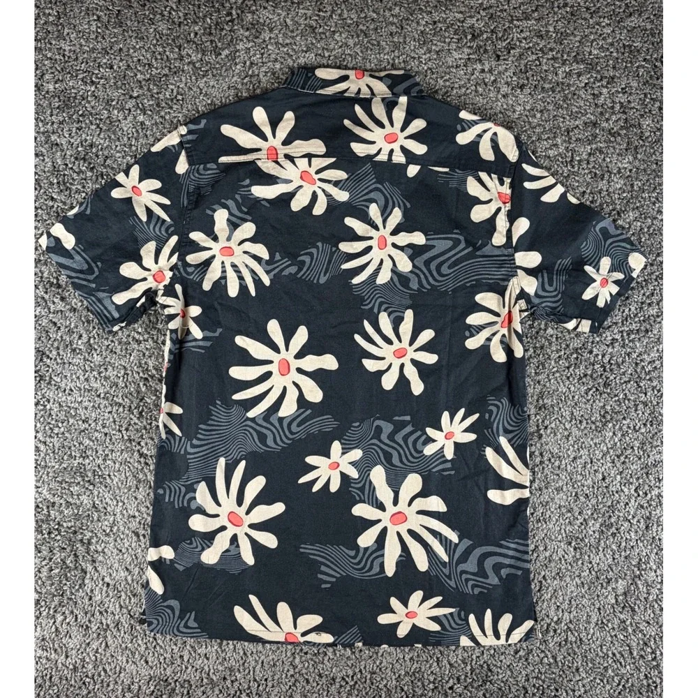 Quiksilver Trippy Floral Button Down Shirt Black Hemp Cotton EQYWT04503 Mens S